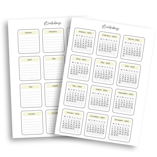2025 Birthday Calendar Planner Insert | Minimalist A5 Printable Planner Insert Tracia Creative   
