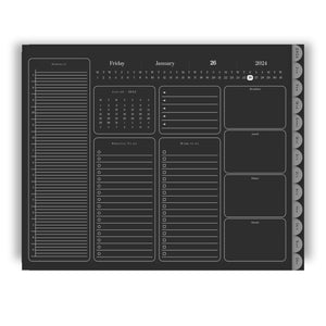 Horizontal Digital Planner 2024 with Google Calendar - Dark Mode